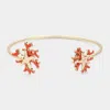 Fashnzfab Stone Paved Starfish Trimmed Cuff Bracelet Coral, Gold In Multi