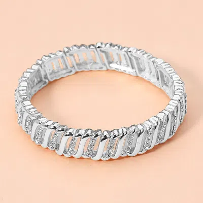 Fashnzfab Stone Paved Stretch Bracelet Clear, Silver