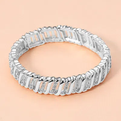 Fashnzfab Stone Paved Stretch Bracelet In Silver