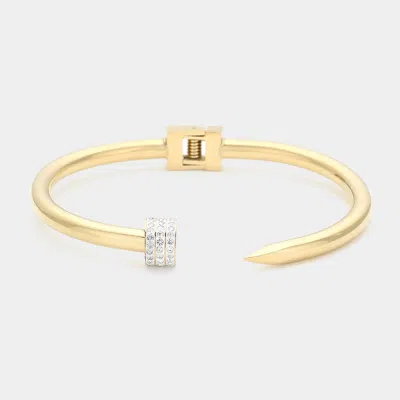 Fashnzfab Stone Paved Tip Metal Nail Hinged Cuff Bracelet In Gold