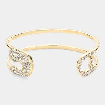 Fashnzfab Stone Paved Tip Safety Pin Cuff Bracelet Gold