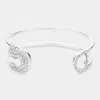 Fashnzfab Stone Paved Tip Safety Pin Cuff Bracelet Rhodium In Multi
