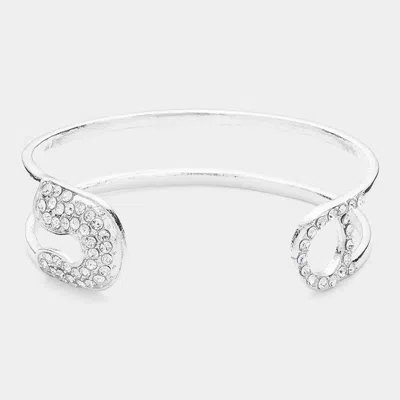 Fashnzfab Stone Paved Tip Safety Pin Cuff Bracelet Rhodium In Multi