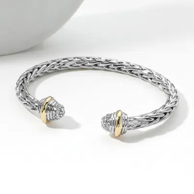 Fashnzfab Stone Paved Tip Two Tone Metal Braided Cuff Bracelet In Multi