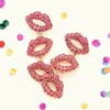 Fashnzfab Stone Paved Triple Lips Dropdown Earrings - Pink In Pink
