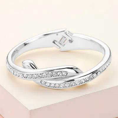 Fashnzfab Stone Paved Twisted Hinged Bangle Bracelet In Gray