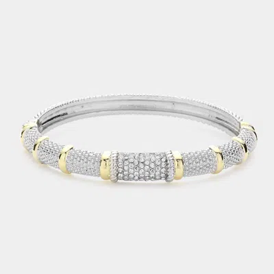 Fashnzfab Stone Paved Two Tone Bar Bangle Bracelet Two Tone In Multi
