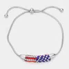 Fashnzfab Stone Paved Usa Flag Bar Adjustable Pull Tie Bracelet Silver In Silver