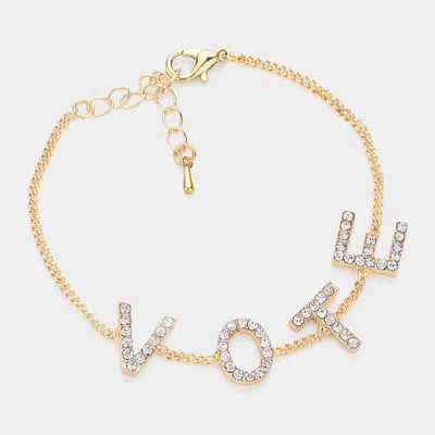 Fashnzfab Stone Paved Vote Initial Message Station Bracelet Gold