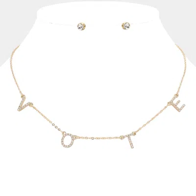 Fashnzfab Stone Paved Vote Initial Message Station Necklace In Gold