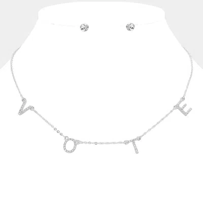 Fashnzfab Stone Paved Vote Initial Message Station Necklace In Metallic