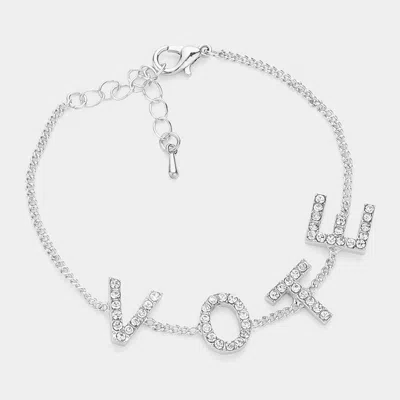 Fashnzfab Stone Paved Vote Message Bracelet Rhodium In Multi