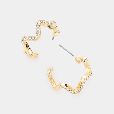 Fashnzfab Stone Paved Wavy Metal Hoop Earrings - Gold