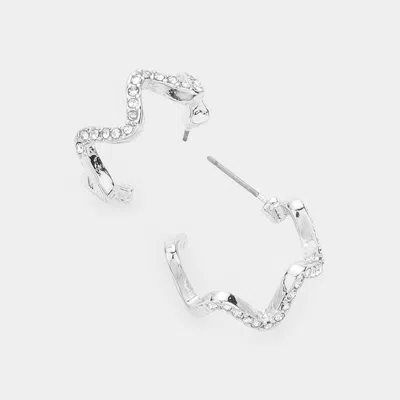Fashnzfab Stone Paved Wavy Metal Hoop Earrings - Silver