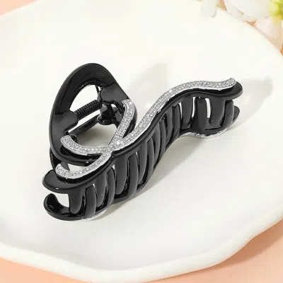 Fashnzfab Stone Paved Wavy Open Frame Hair Claw Clip In Black