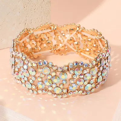 Fashnzfab Stone Paved Wavy Stretch Evening Bracelet Ab, Gold In Multi