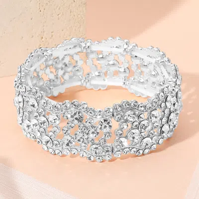 Fashnzfab Stone Paved Wavy Stretch Evening Bracelet Clear, Silver In Multi