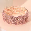 Fashnzfab Stone Paved Wavy Stretch Evening Bracelet Pink, Rose Gold In Gold