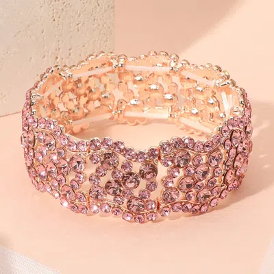 Fashnzfab Stone Paved Wavy Stretch Evening Bracelet Pink, Rose Gold