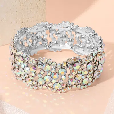 Fashnzfab Stone Paved Wavy Stretch Evening Bracelet In White