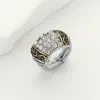Fashnzfab Stone Paved Western Dome Stretch Ring 0.7" H In Black