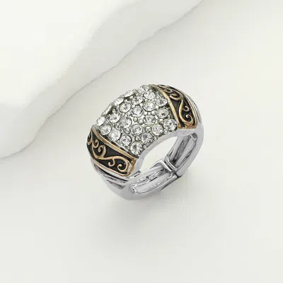 Fashnzfab Stone Paved Western Dome Stretch Ring 0.7" H In Black
