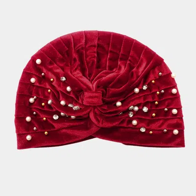 Fashnzfab Stone Pearl Detailed Pleated Turban Beanie Hat In White