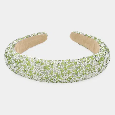 Fashnzfab Stone Pearl Embellished Headband In Green