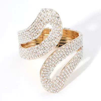 Fashnzfab Stone Pearl Paved Evening Hinged Bracelet Cream, Gold In Multi