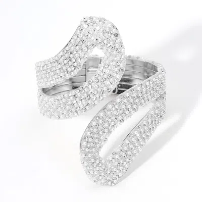 Fashnzfab Stone Pearl Paved Evening Hinged Bracelet Rhodium, White In Multi