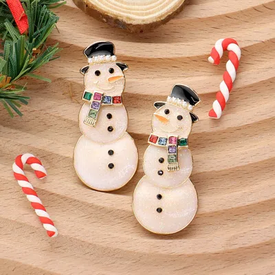 Fashnzfab Stone Pearl Pointed Enamel Snowman Earrings In Multi