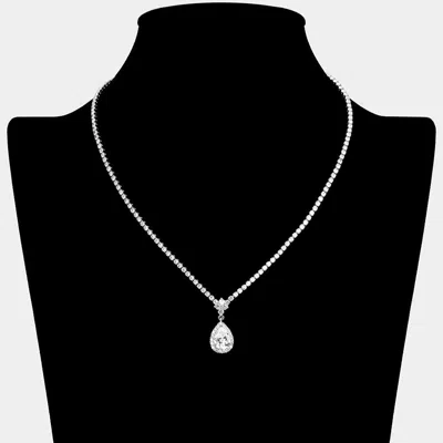 Fashnzfab Stone Pendant Accent Rhinestone Paved Necklace In Multi