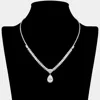Fashnzfab Stone Pendant Accent Rhinestone Paved Necklace In Silver