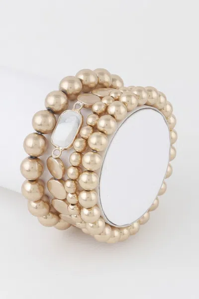 Fashnzfab Stone Pendant Beaded Bracelet In Gold