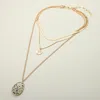 Fashnzfab Stone Pendant Triple Layered Chain Necklace In Gold