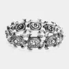 Fashnzfab Stone Pointed Antique Metal Turtle Link Stretch Bracelet Silver Burnished In Multi
