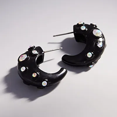 Fashnzfab Stone Pointed Chunky Hoop Earrings In Black