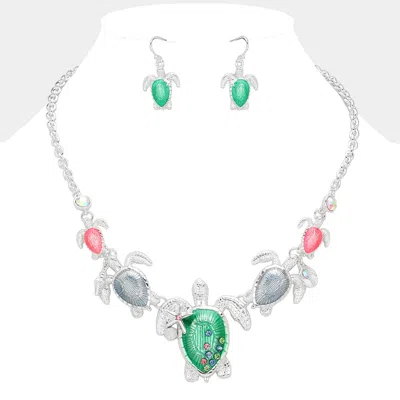 Fashnzfab Stone Pointed Colored Metal Sea Turtle Link Necklace In Multi