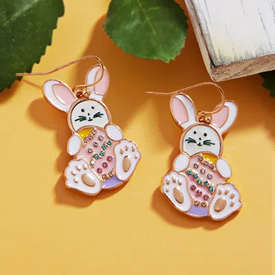 Fashnzfab Stone Pointed Enamel Easter Bunny Dangle Earrings In Gold