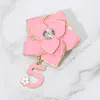 Fashnzfab Stone Pointed Enamel Flower Number Five Dangle Pin Brooch In Pink