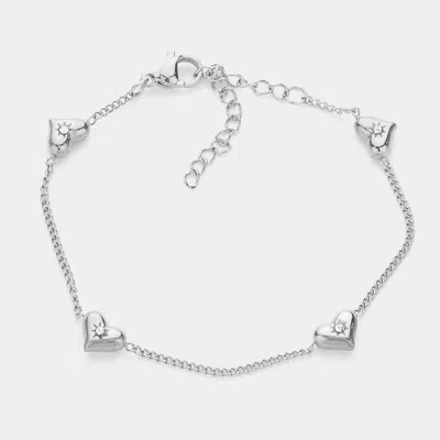 Fashnzfab Stone Pointed Heart Pendant Station Bracelet Rhodium In Multi
