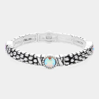 Fashnzfab Stone Pointed Metal Caviar Stretch Bracelet Ab, Antique Silver In Multi