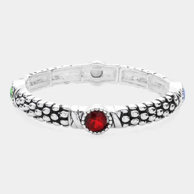 Fashnzfab Stone Pointed Metal Caviar Stretch Bracelet In Multi