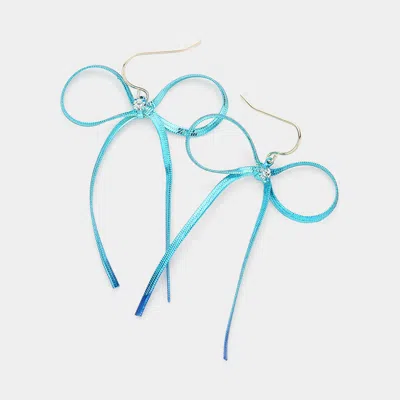 Fashnzfab Stone Pointed Metal Chain Bow Dangle Earrings In Blue