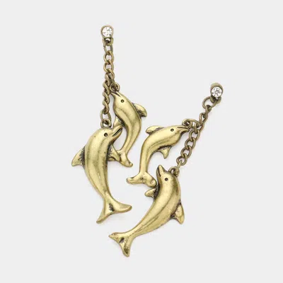 Fashnzfab Stone Pointed Metal Dolphin Link Dangle Earrings In Gold