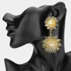 Fashnzfab Stone Pointed Metal Filigree Flower Link Dangle Earrings In Gold