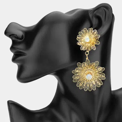Fashnzfab Stone Pointed Metal Filigree Flower Link Dangle Earrings In Gold