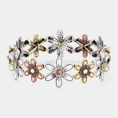 Fashnzfab Stone Pointed Metal Flower Link Stretch Bracelet In Multi