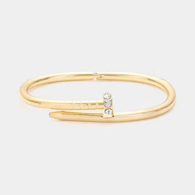 Fashnzfab Stone Pointed Metal Nail Hinged Bangle Bracelet In Gold