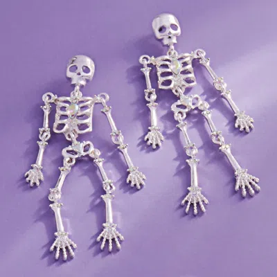 Fashnzfab Stone Pointed Metal Skull Dangle Earrings In Silver